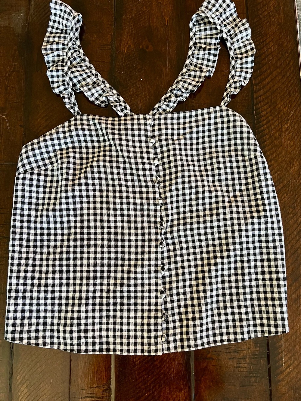 Madewell Gingham Ruffle Strap Button Front Cami Top Size 14 Linen Blend